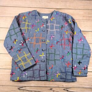 80s 90s quilted patchwork Embroidered Jacket Multi Color Ribbon Detail Women's S